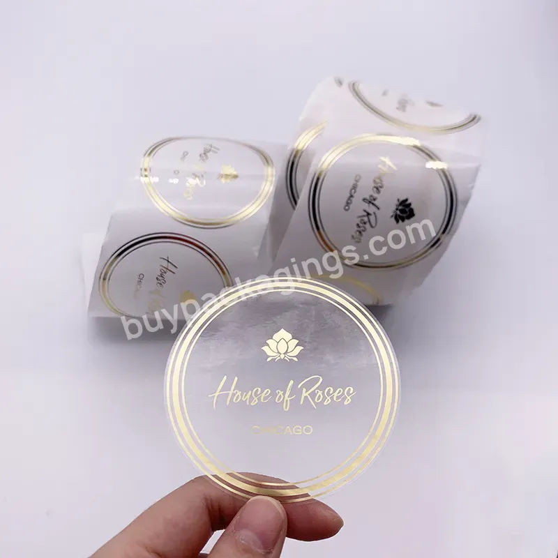 Custom Printing Logo Rose Gold Foil Round Transparent Vinyl Stickers