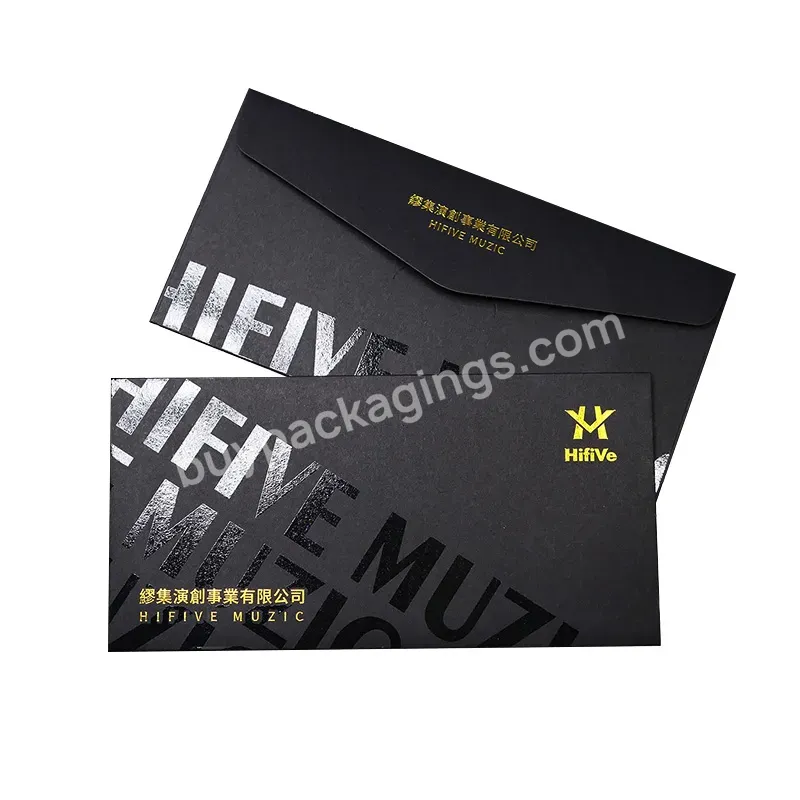 Custom Printing Logo Uv Printed Luxury Black Gift Wedding Envelope For Invitation Gift Paper Envelope Paper Packaging