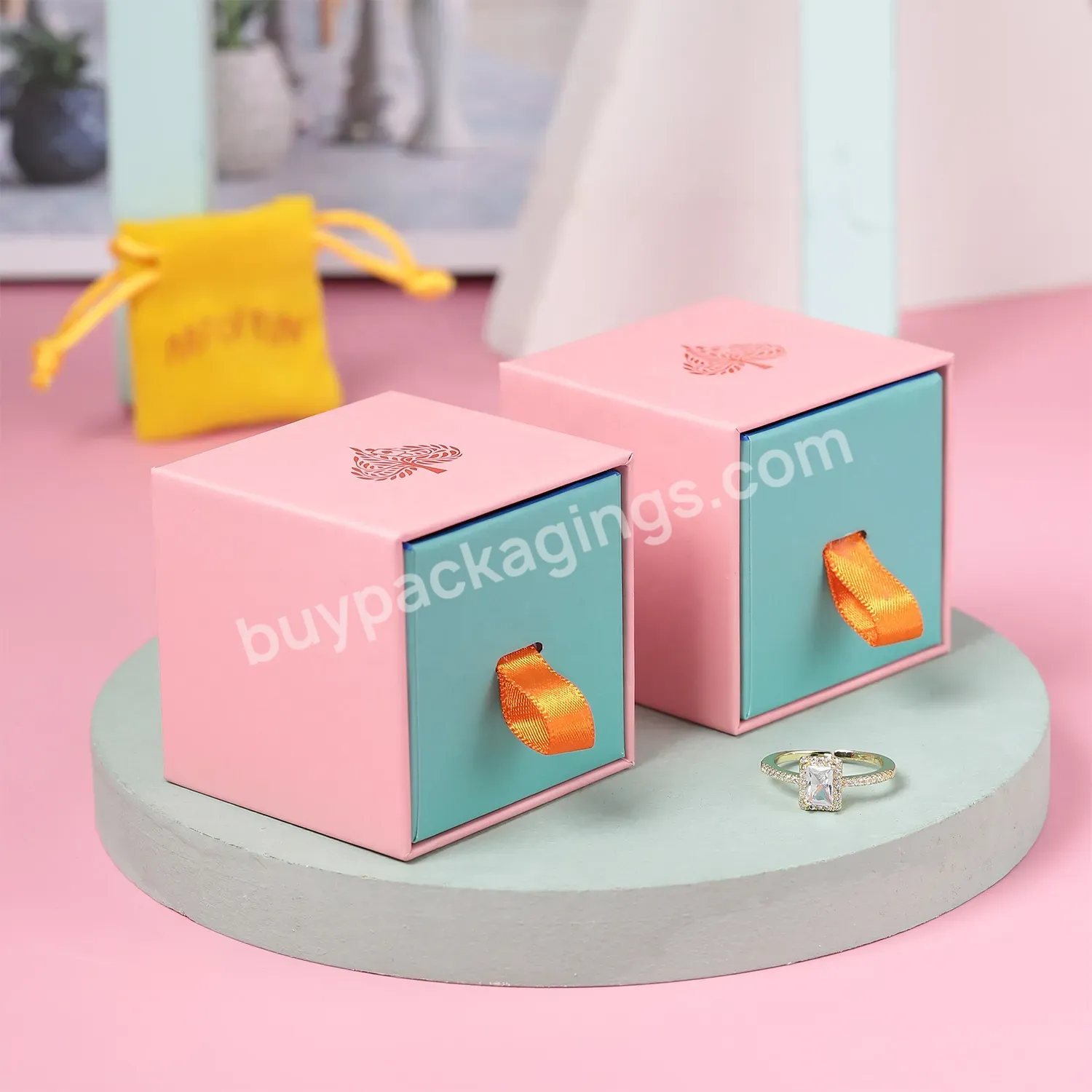 Custom Printing Luxury Hard Rigid Cardboard Sliding Box With Ribbon Rope Gift Sleeve Drawer Box Packaging Paper Jewelry Box