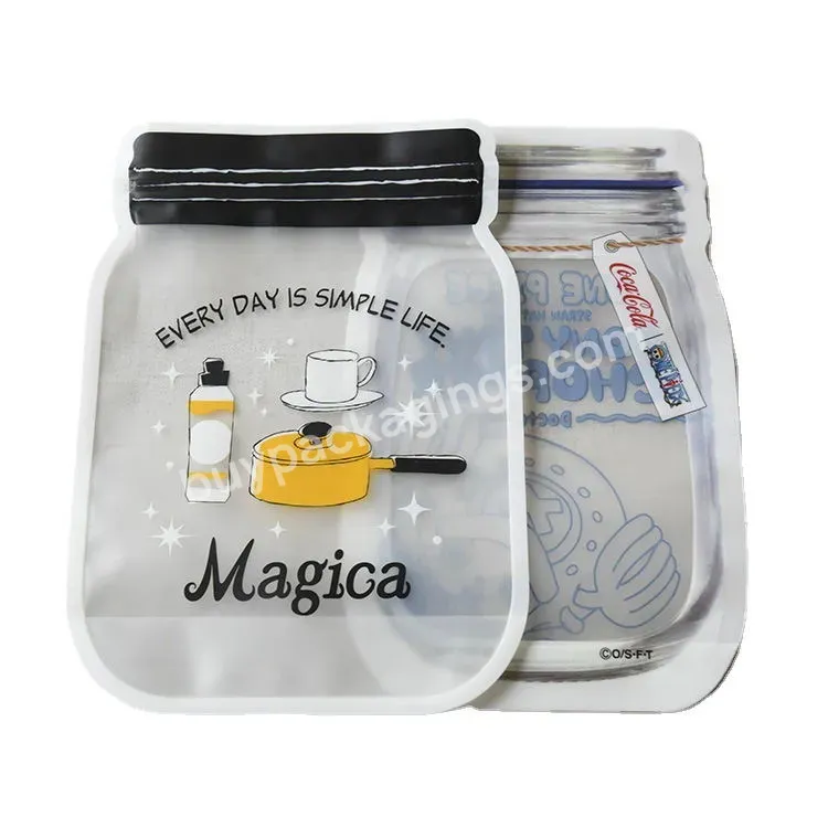 Custom Printing Plastic Resealable Zip Lock Bottle Shaped Stand Up Pouch Packaging Food Snack Storage Mason Jar Zipper Bag