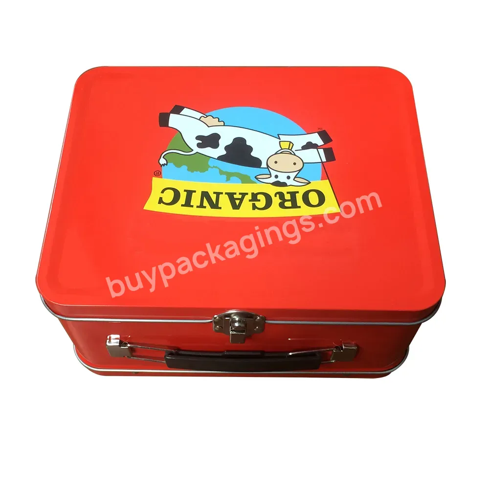 Custom Printing Rectangle Metal Tin Lunch Box With Lock And Handle