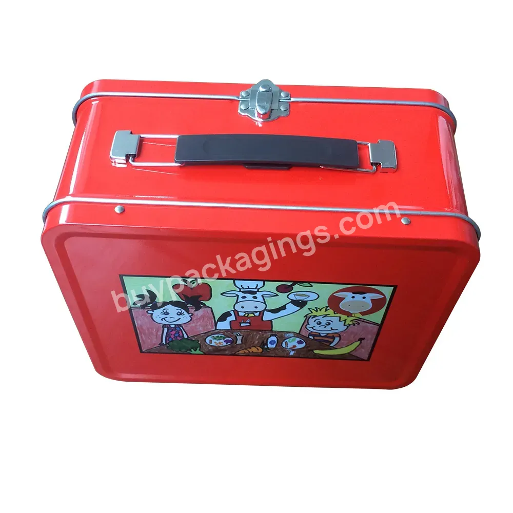 Custom Printing Rectangle Metal Tin Lunch Box With Lock And Handle