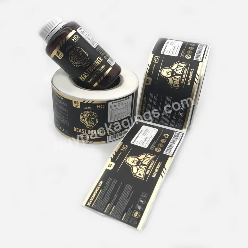 Custom Printing Roll Waterproof Adhesive Whey Protein Powder Private Supplement Bottle Packaging Labels Sticker