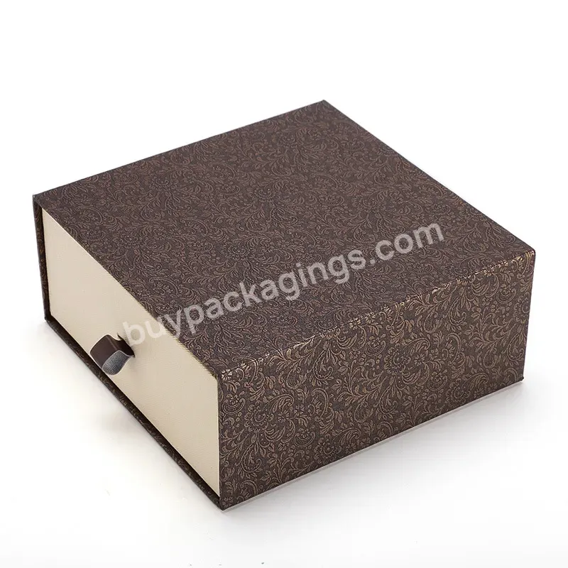 Custom Printing Sliding Box With Ribbon Rope Gift Sleeve Hard Rigid Cardboard Luxury Drawer Box Packaging