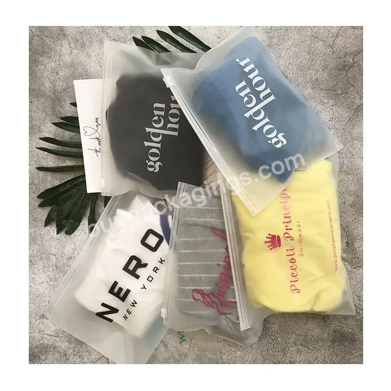 Custom Printing T-shirt Swimwear Frosted Zipper Plastic Packaging Bags For Clothes