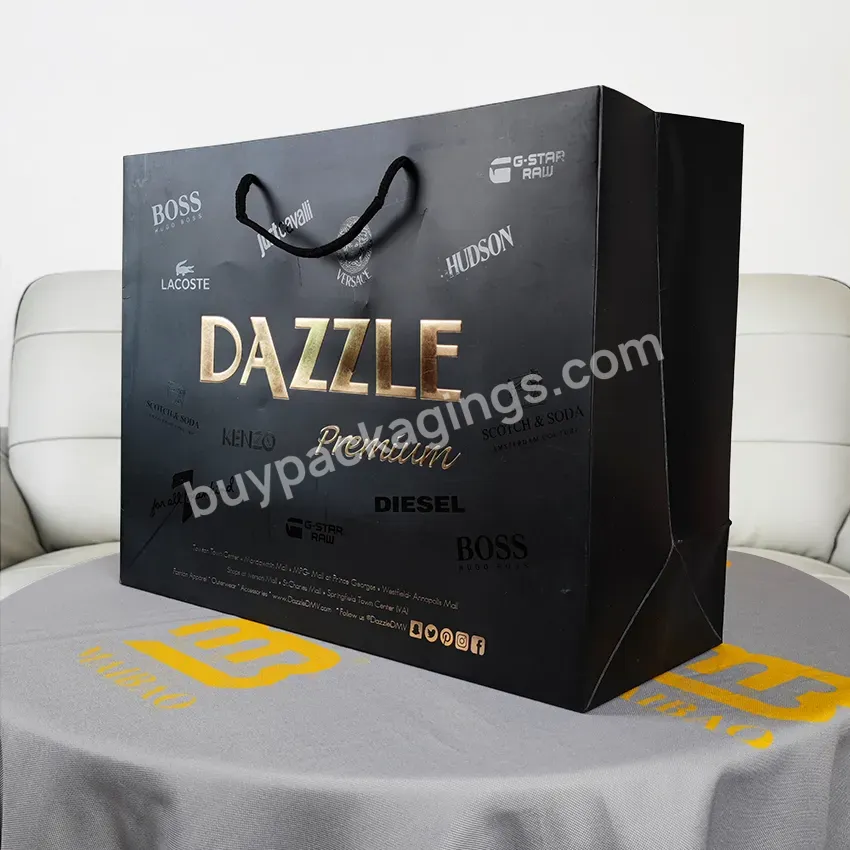 Custom Private Logo Printed Black Big Personalized Luxury Shopping Tote Gift Premium Paper Bags With Handle