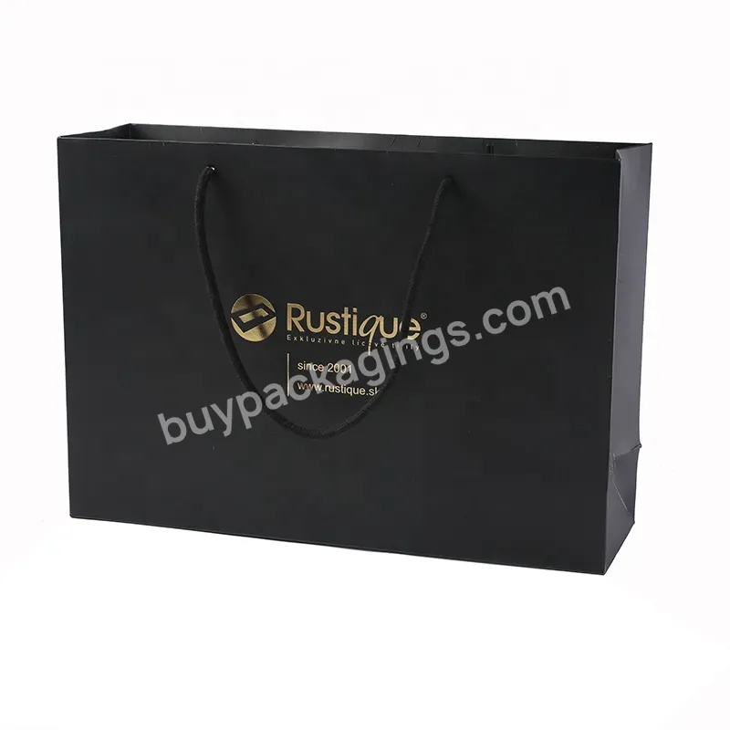 Custom Private Logo Printed Black Personalized Luxury Shopping Tote Gift Paper Bags With Ribbon Handles For Jewelry