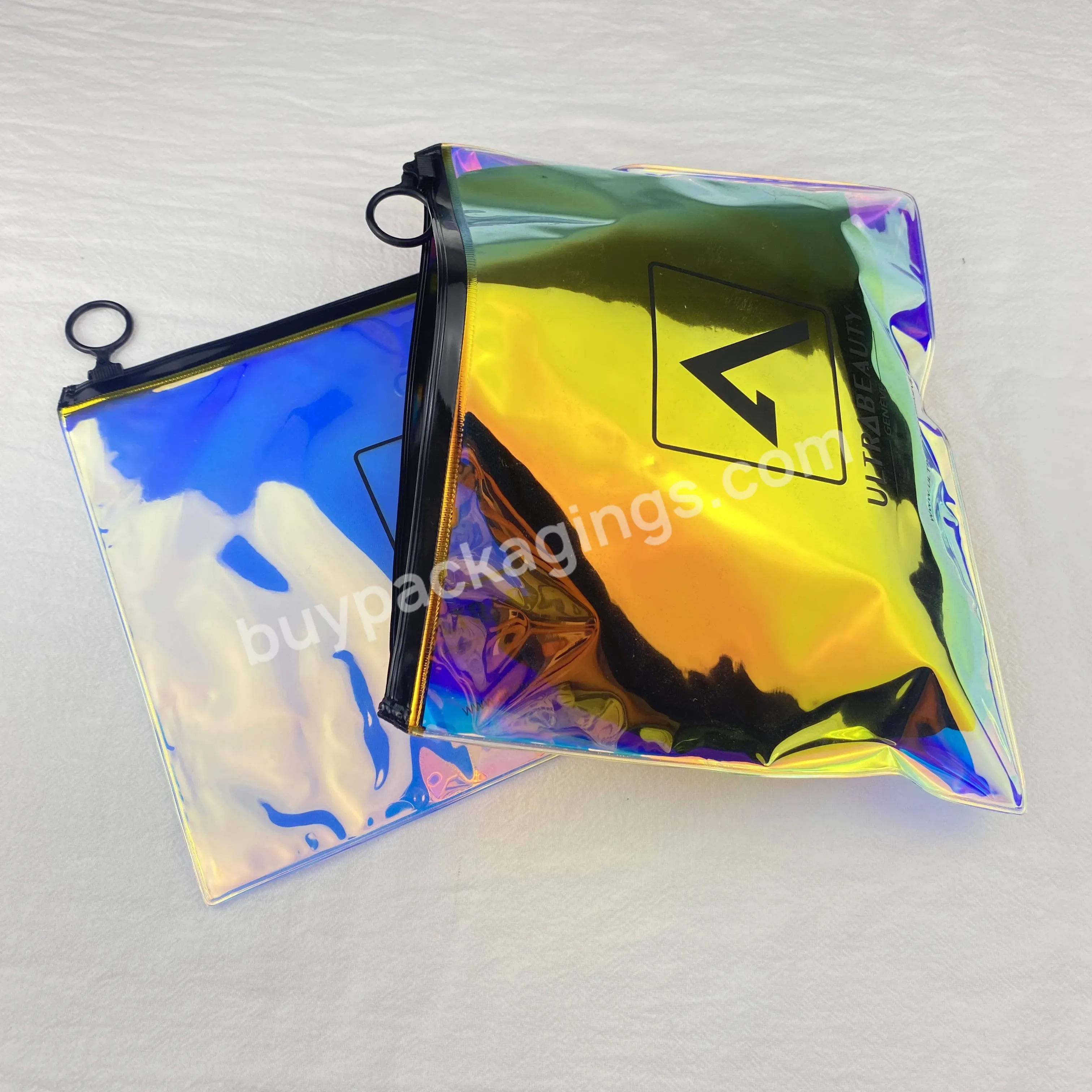 Custom Pvc Holographic Cosmetic Zipper Bags Printed With Logo Of Plastic Zipper Bags