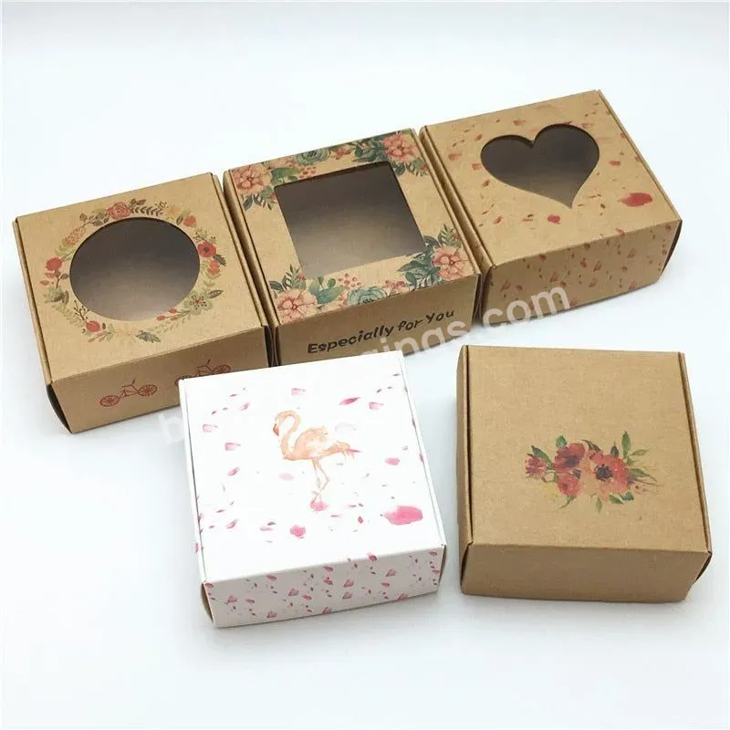 Custom Pvc Window Christmas Candy Brown Gift Packaging Box For Wedding Candy Crafts Cake Handmade Soap Packing Gift Boxes