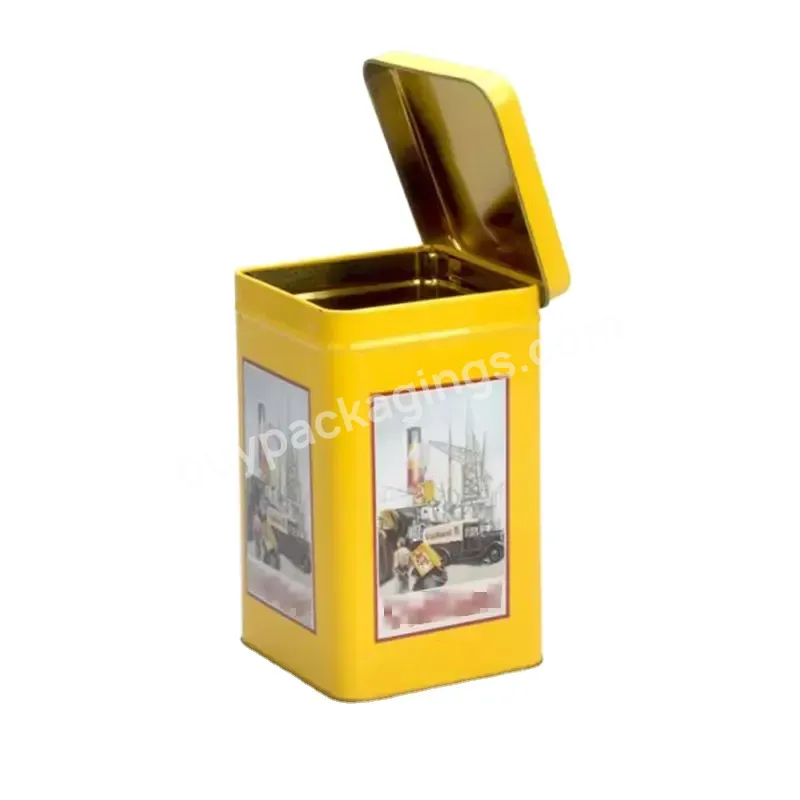 Custom Rectangular Metal Tea Coffee Sugar Tin Box Can Container With Hinged Lid