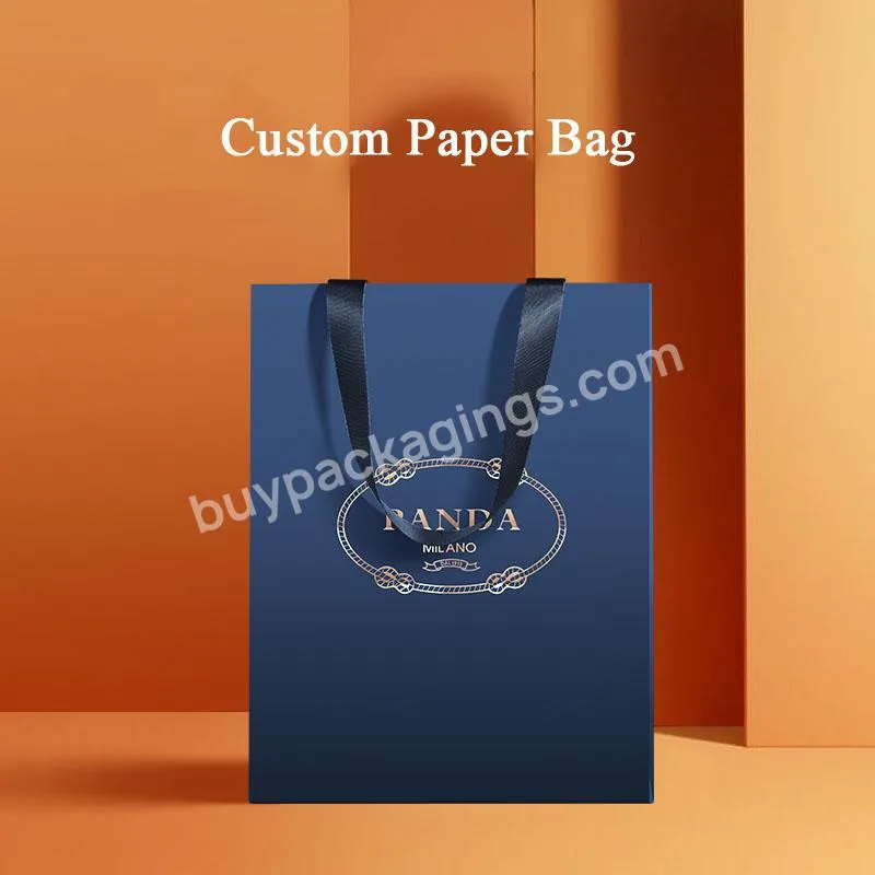 Custom Recyclable Art Paper Bags with Logo Clothing Luxury Paper Bag Printed with Ribbon Handle