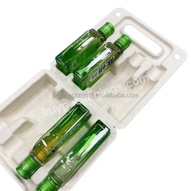Custom Recyclable Dry Pressed Fiber 4 Bottles Molded Paper Pulp Tray Package Inner Tray