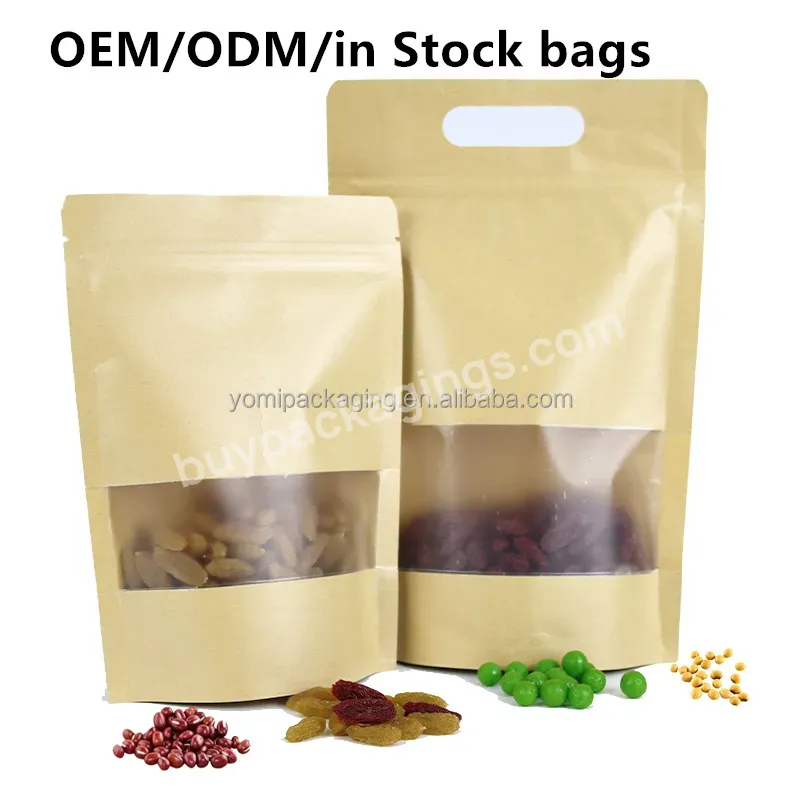 Custom Recyclable Logo Printing Zip Lock Kraft Paper Stand Up Zip Lock Dry Fruits Packaging Bags For Nuts