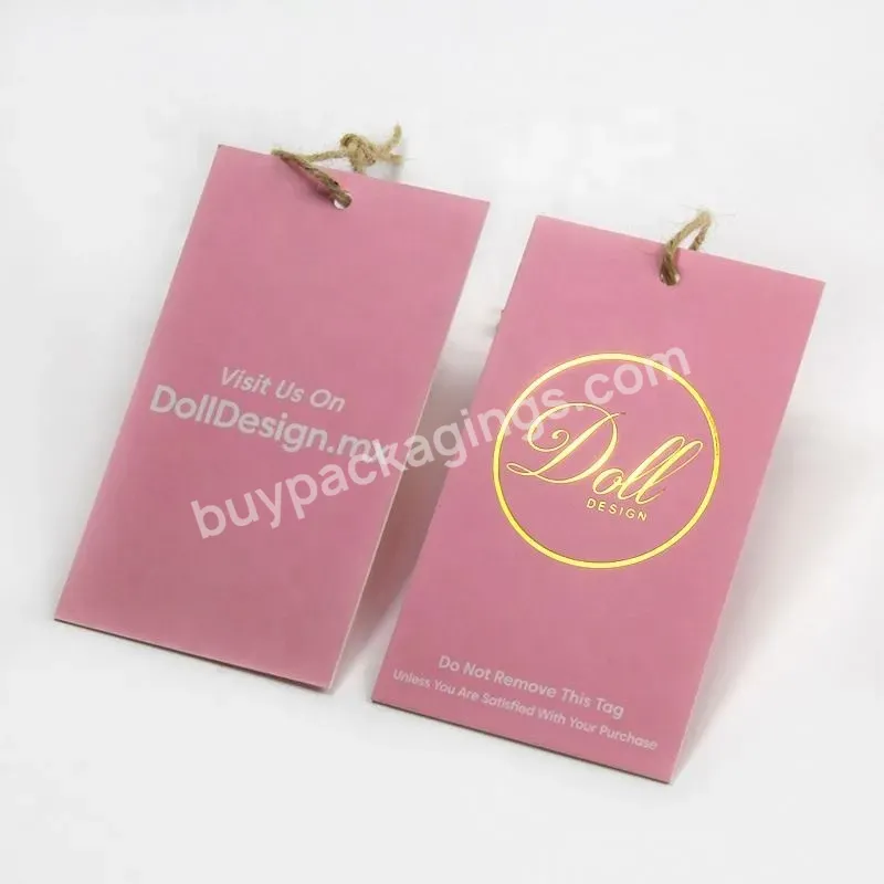 Custom Recycled Pink Gift Tags Paper Accessories Clothing Hang With Printed Own Gold Foil Logo