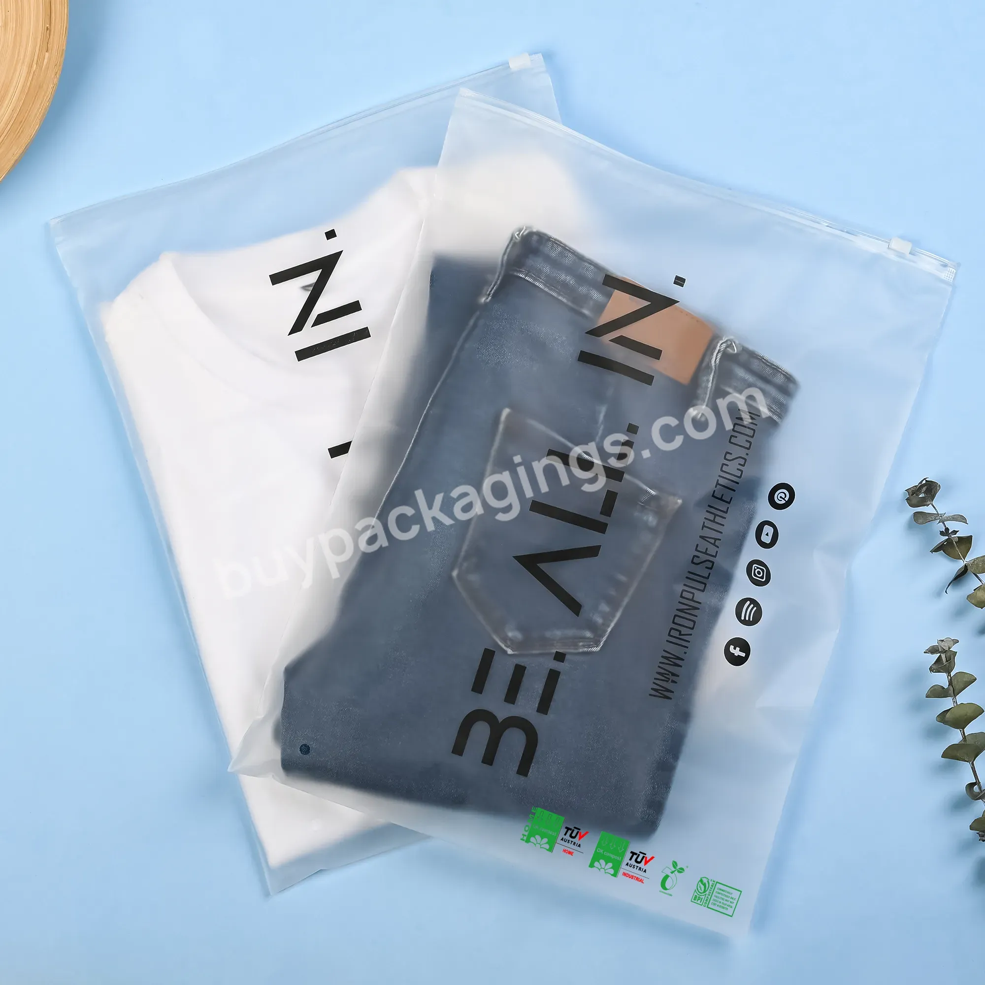 Custom Recycled Plastic Packaging Clothing Frosted Apparel Biodegradable Zip Lock Ziplock Zipper Bags With Own Logo
