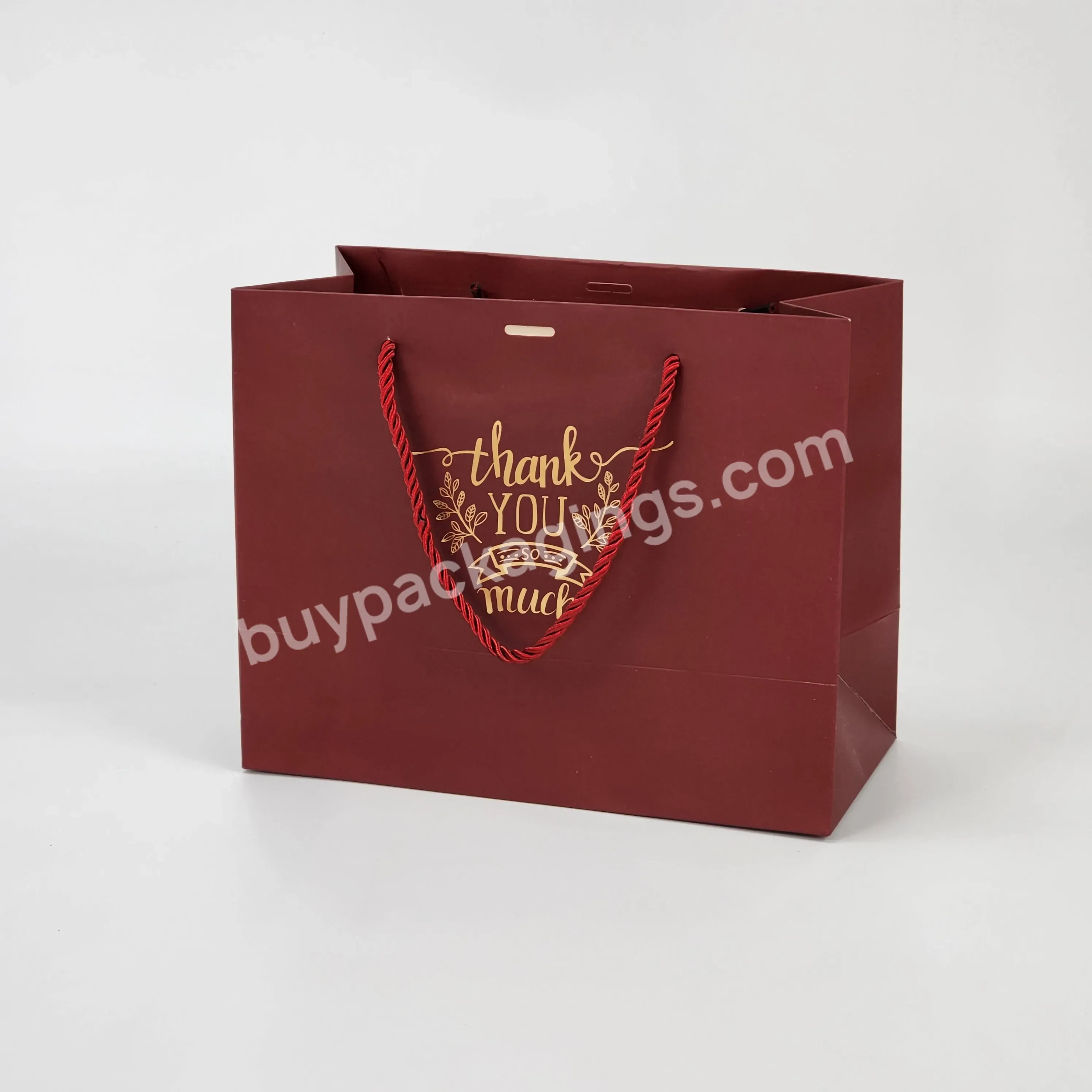 Custom Red Gold Foil Stamping Gift Thank You Shopping Bags Clothes Gift Paper Shopping Bag For Shop