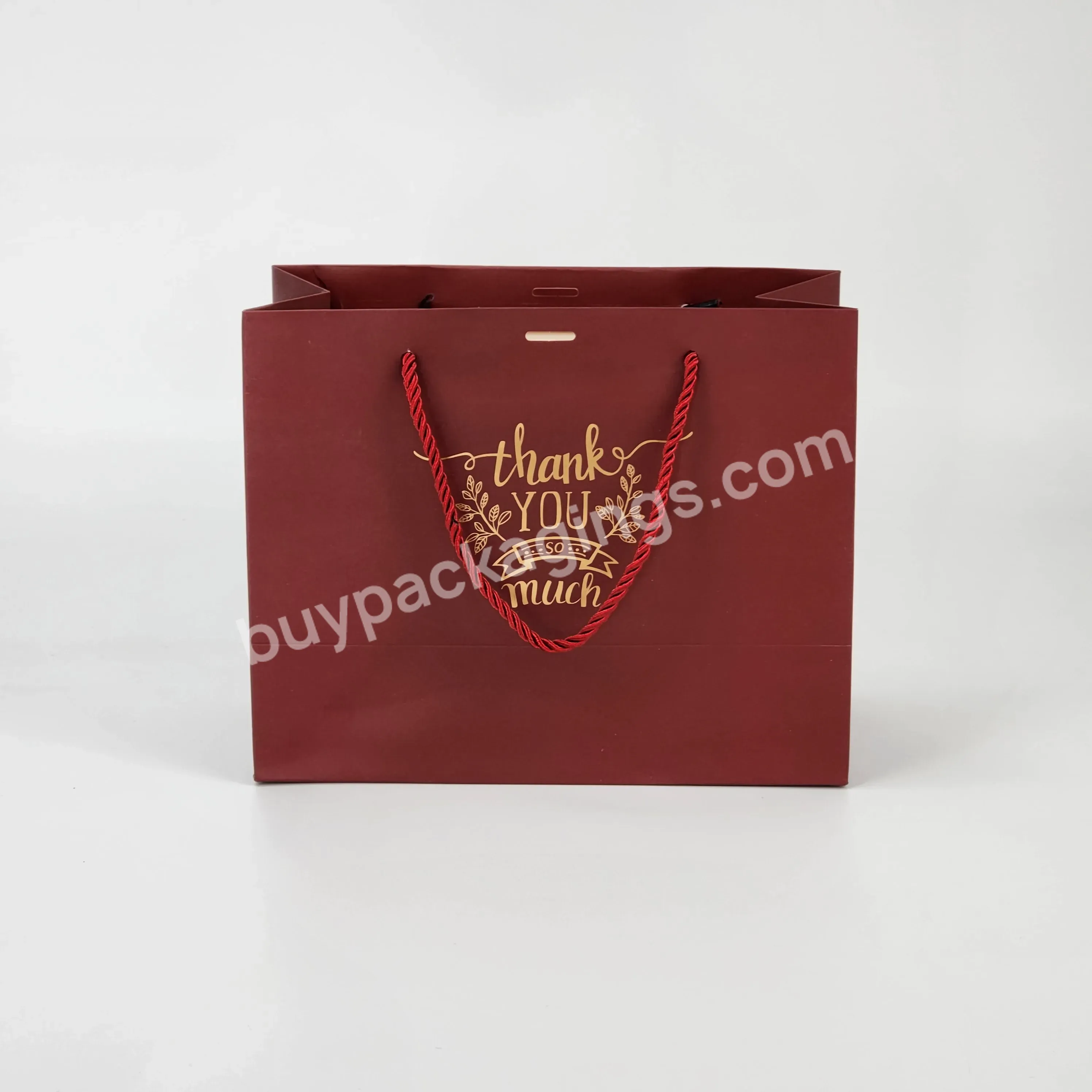 Custom Red Gold Foil Stamping Gift Thank You Shopping Bags Clothes Gift Paper Shopping Bag For Shop