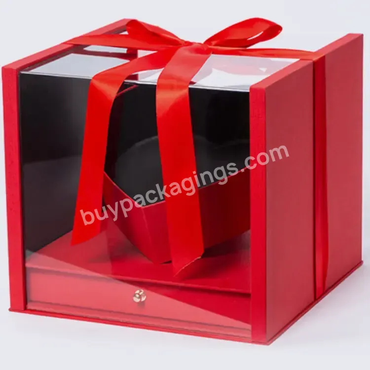 Custom Red New Large Heart-shaped Flower Packaging Box Drawer Flower Box With Pvc Window Paper Decoration Gift Boxes