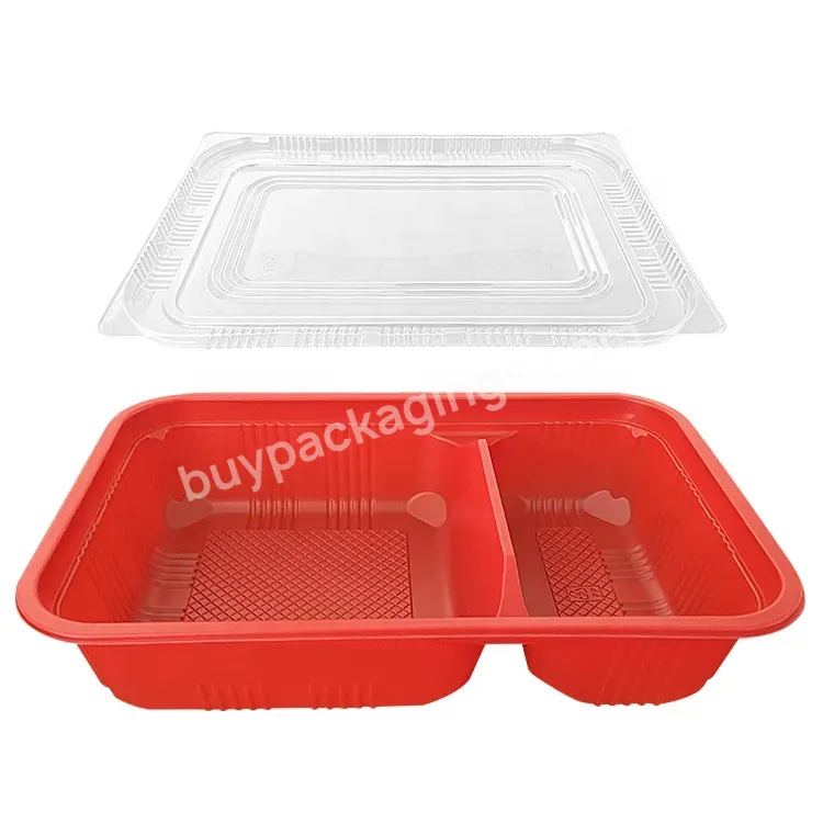 Custom Red Pp Hot Food Takeway 2 Compartment Plastic Lunch Boxplastic Disposable Lunch Box With Lid