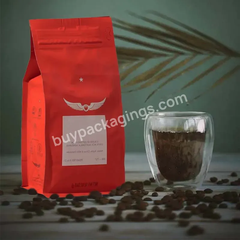 Custom Red Resealable Stand Up Flat Bottom Aluminum Foil Plastic Coffee Bag With Valve With Easy Tear Zipper
