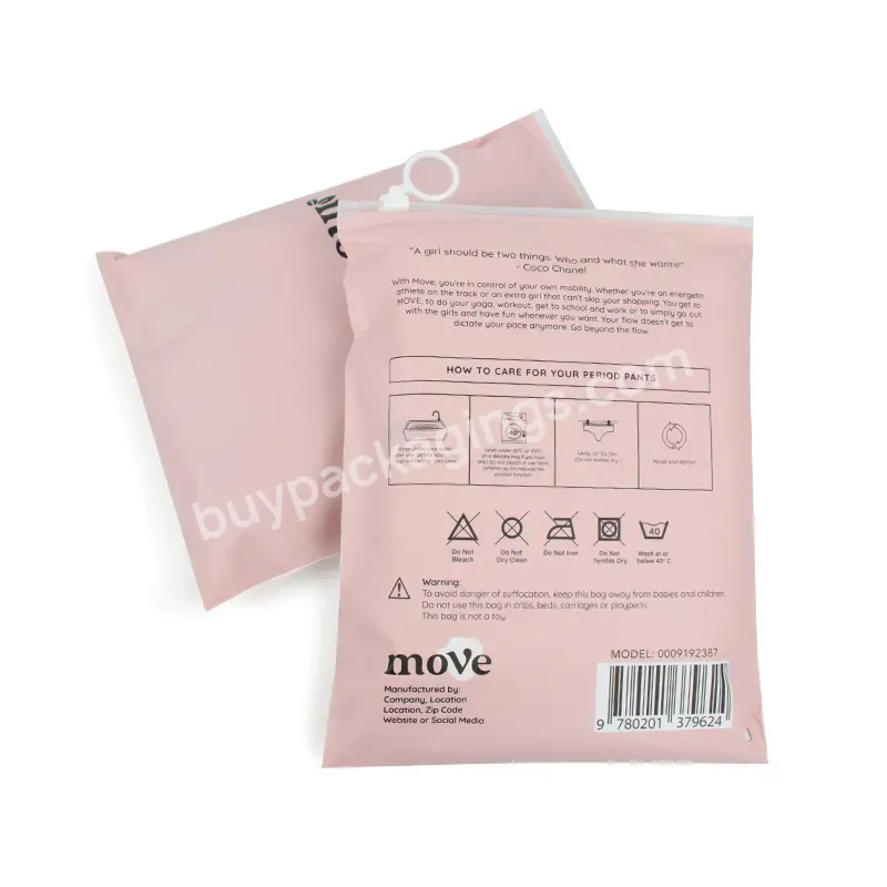 Custom Resealable Frosted Garment Plastic Clothing Underwear Ziplock Zipper Packaging Bags With Your Logo