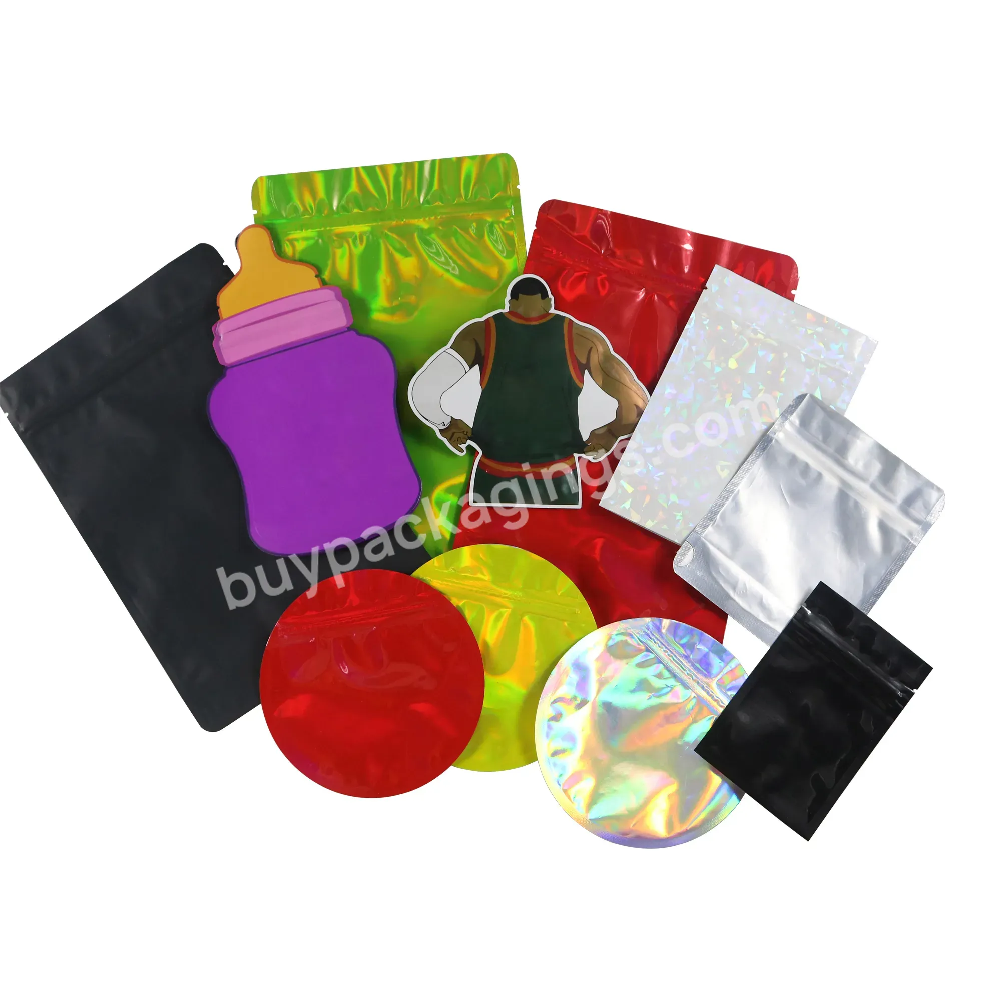 Custom Resealable Holographic Ziplock Mylar Bags Sealable Foil Stand Up Pouch Zipper Bags Mylar Bags 3.5g Smell Proof