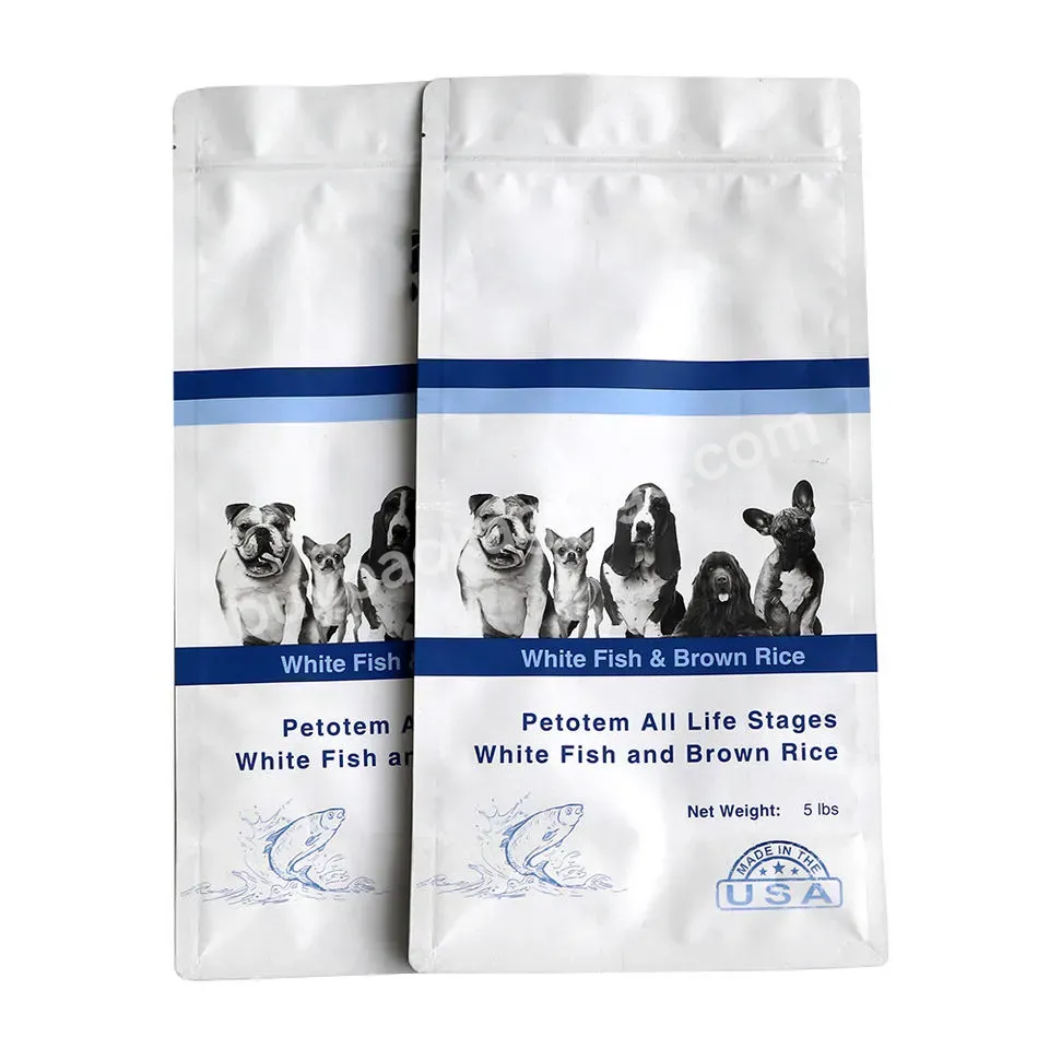 Custom Resealable Matt Pet Food Packaging Bag 2kg 5kg 10kg Flat Bottom Bag