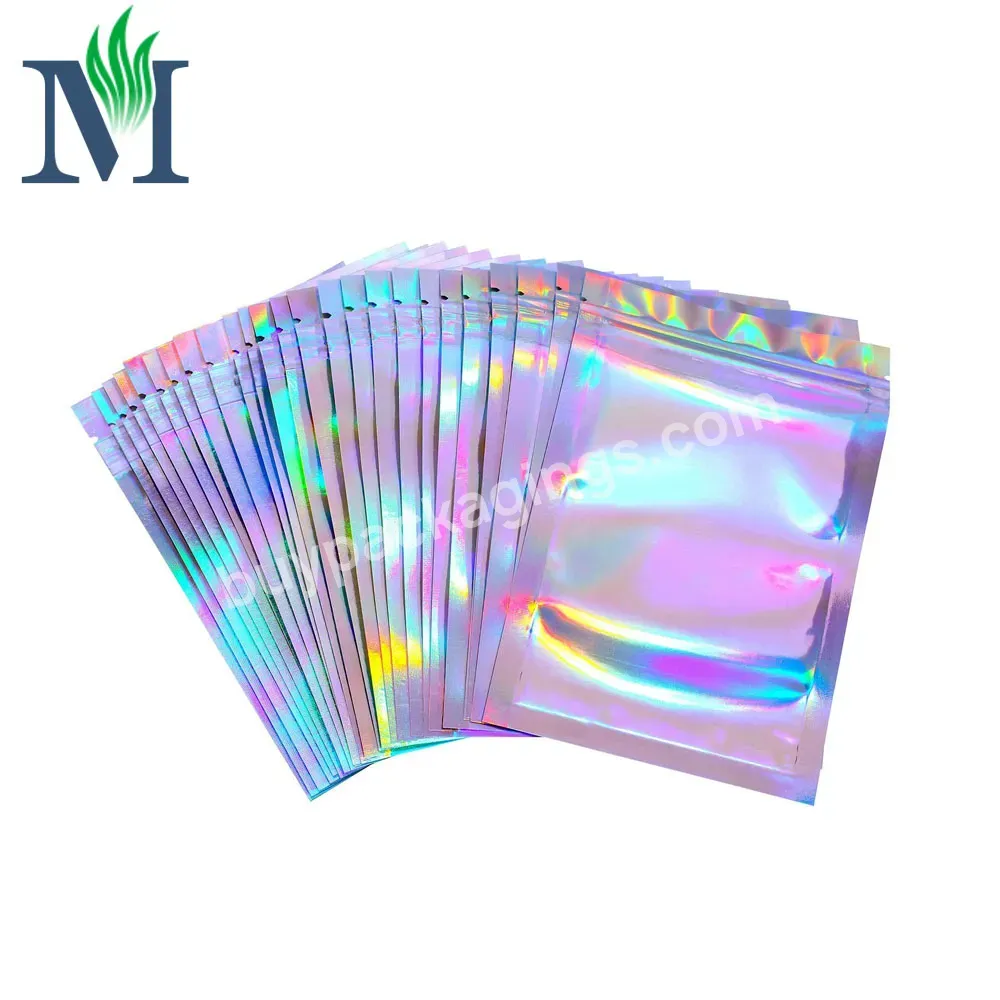 Custom Resealable Smell Proof Bags Rainbow Foil Pouch Bag Mini Flat Zip Lock Holographic Mylar Bag