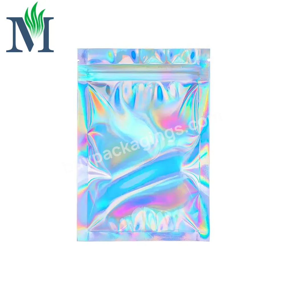 Custom Resealable Smell Proof Bags Rainbow Foil Pouch Bag Mini Flat Zip Lock Holographic Mylar Bag