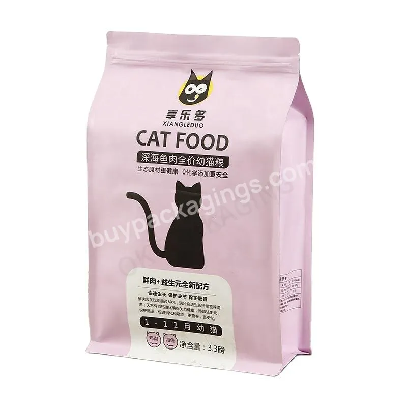 Custom Resealable Standing Pouch Zipper Square Flat Bottom Pet Cat Dog Food Packaging Bag