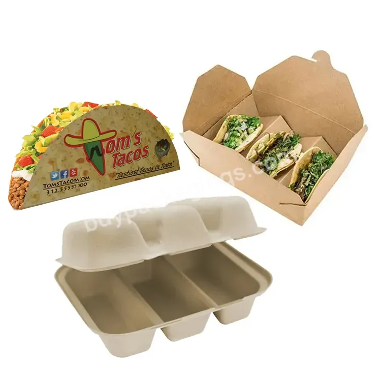 Custom Restaurant Togo Takeout Cardboard Food Boxes Big Tacos Packaging Holder Container For Takeaway Taco Box
