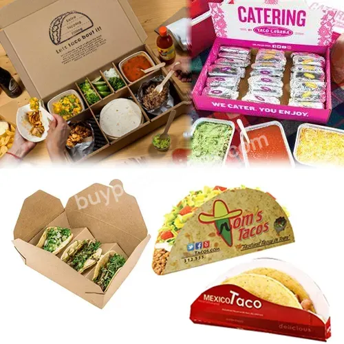 Custom Restaurant Togo Takeout Cardboard Food Boxes Big Tacos Packaging Holder Container For Takeaway Taco Box