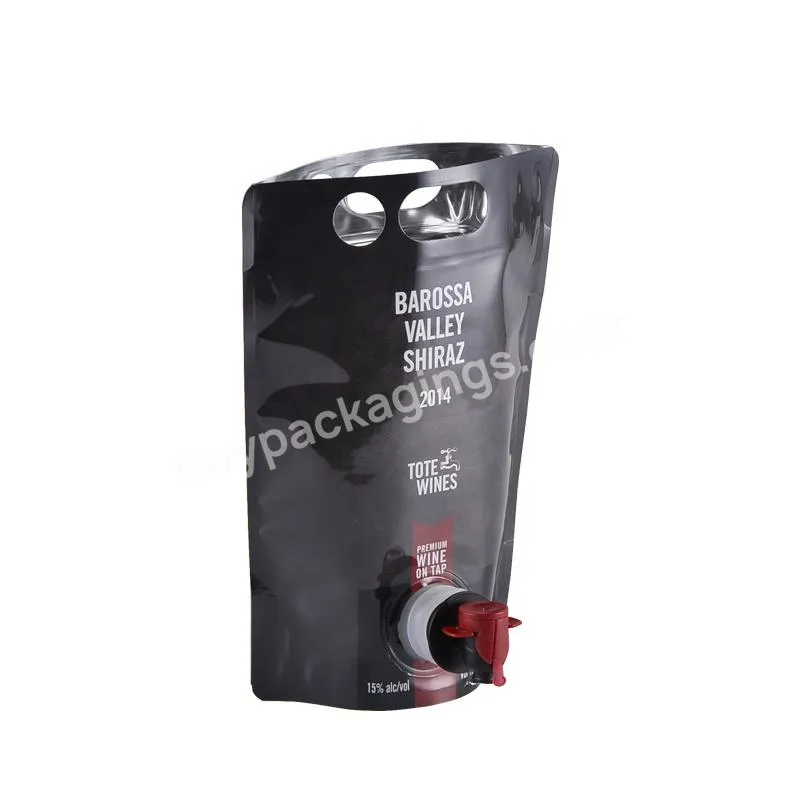 Custom Reusable Double Fold Bottom Bag Bib Wine Pouch Beverage Packaging Bag With Faucet Stand Up Bottom Bag In Box With Valve