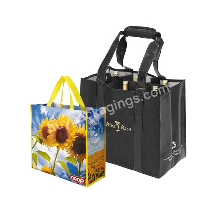 Custom Reusable Recycle Grocery Non-woven Fabric 6 Bottle Divided Bottle Gift Tote Carrying Pp Nonwoven Wine Bag