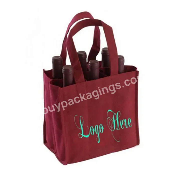 Custom Reusable Recycle Grocery Non-woven Fabric 6 Bottle Divided Bottle Gift Tote Carrying Pp Nonwoven Wine Bag