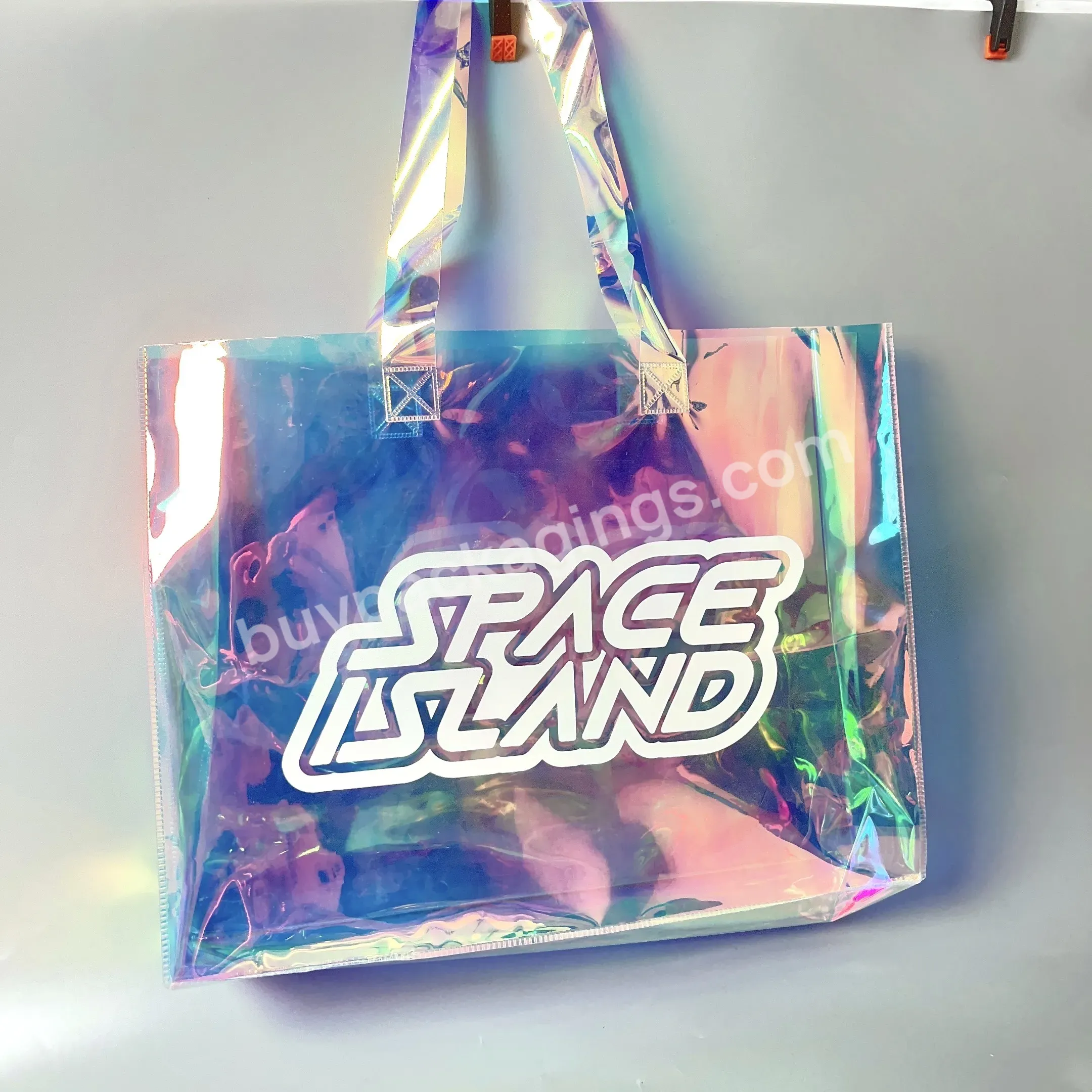 Custom Reused Recyclable Fashion Pvc Holographic Laser Shopping Tote Makeup Handbags