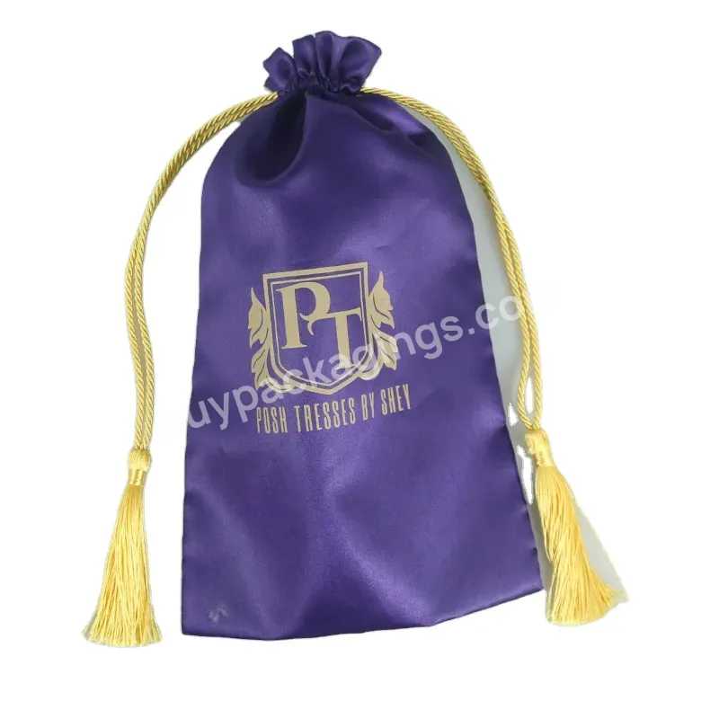 Custom Rose Gold Logo Jewelry Packaging Underwear Satin Dust Pouch Silk Lingerie Drawstring Satin Bag For Hair Bundles