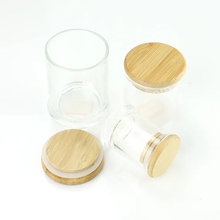 Custom Round Cylinder Glass Candle Jars Luxury Big Essential Candle Containers With Bamboo Capwholesale