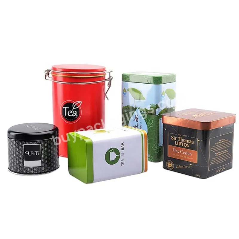 Custom Round Metal Tea Tin Can Canister Square Rectangular Coffee Tea Tin Box Packaging Tea Tin Jar Container