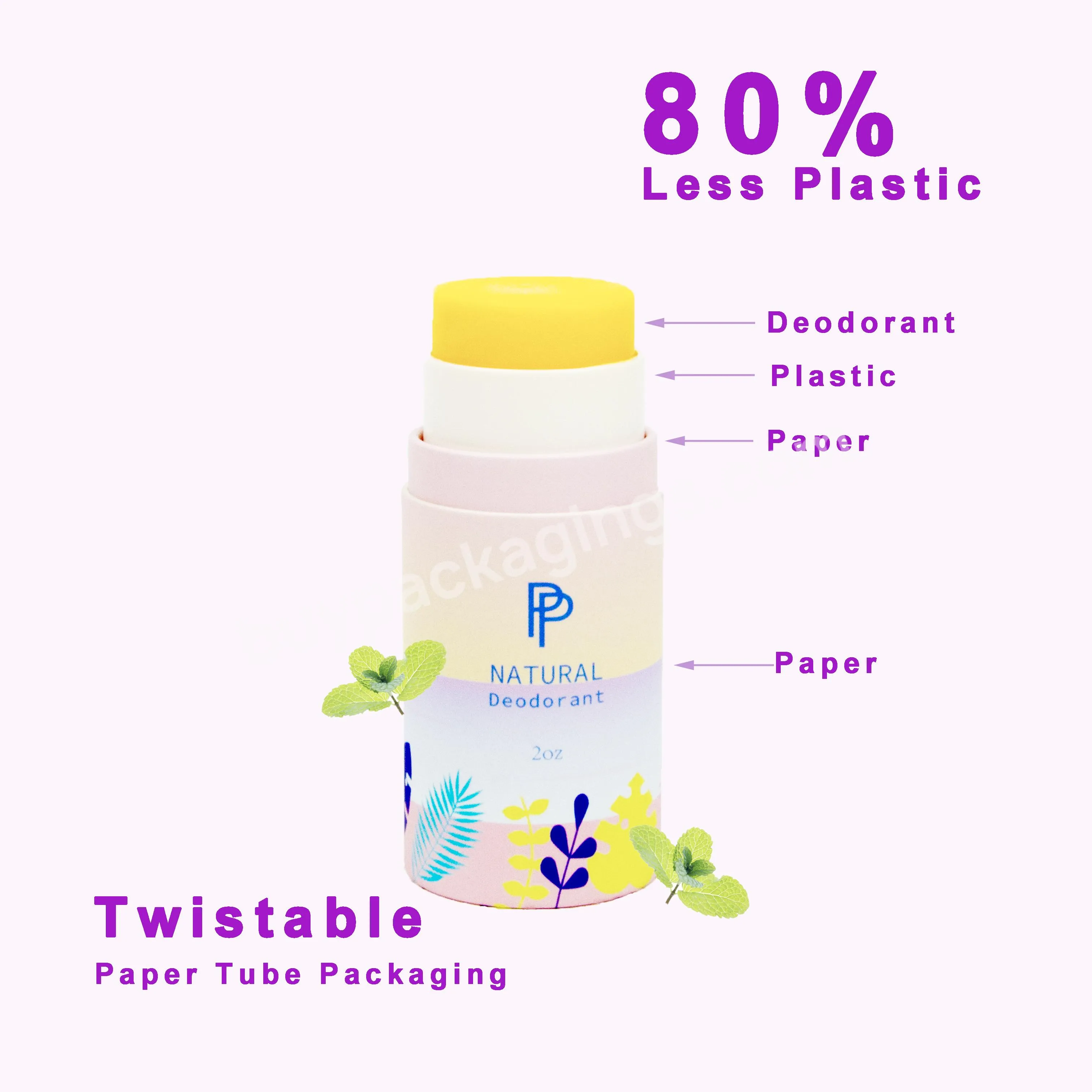 Custom Round Natural Deodorant Stick Containers Packaging Eco Friendly Cardboard Body Balm Green Twist Up Paper Tube