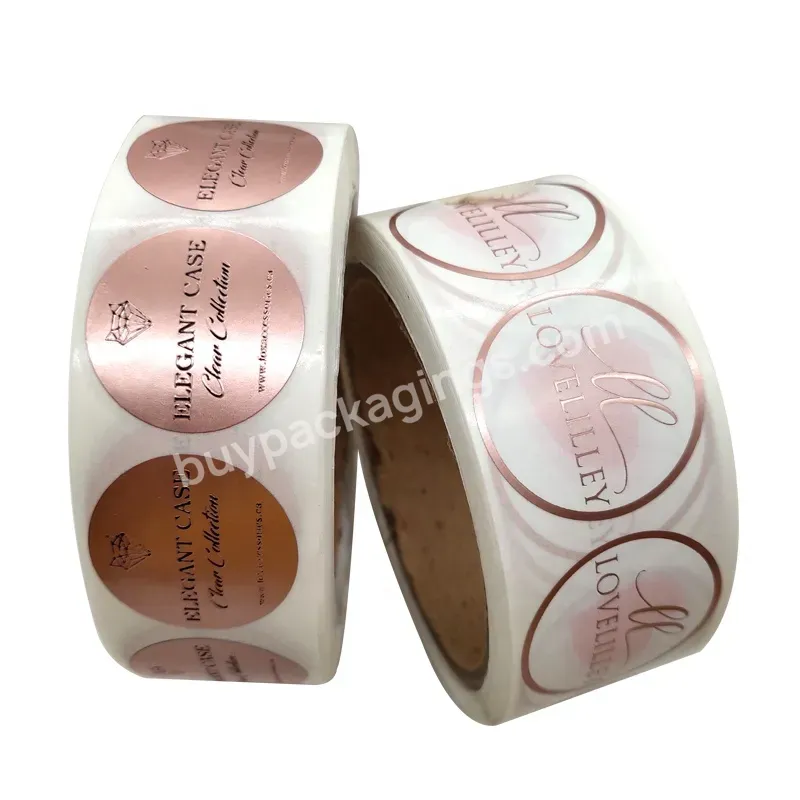 Custom Round Roll Adhesive Paper Printed Rose Gold Foiled Stickers