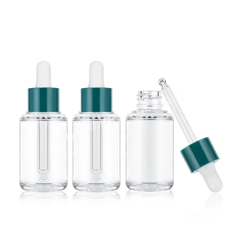 Custom Round Shoulder Pet Plastic Bottle Clear Empty 30ml Luxury Hair Oil Serum Dropper Bottle For Cosmetic Packaging