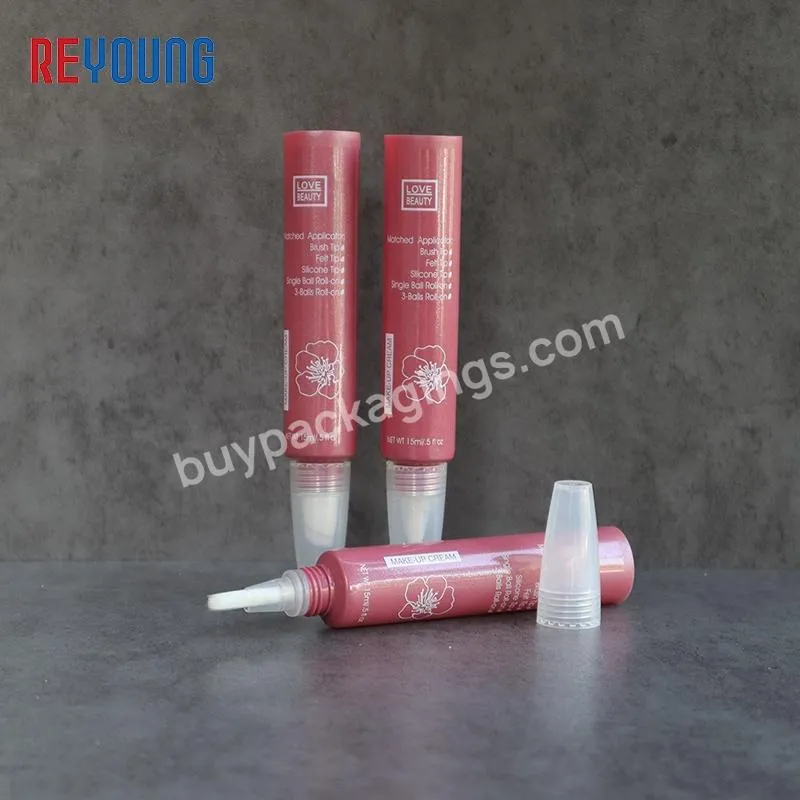 Custom Round Slim Squeeze Pink Lip Balm Lip Gloss Tube Eco Friendly Empty Chapstick Plastic Tubes With Lipgloss Brush