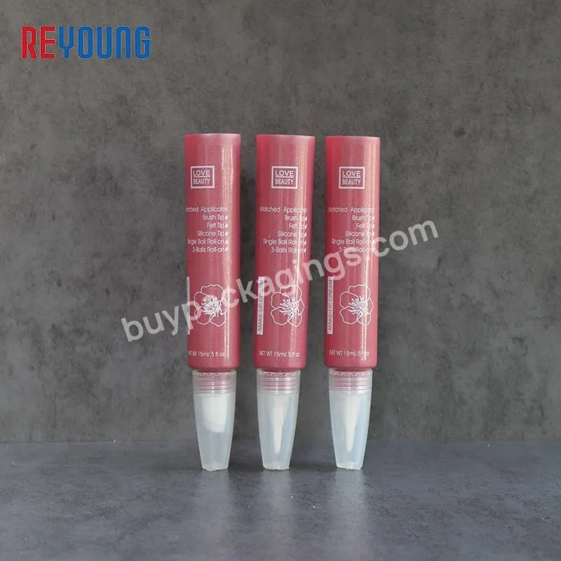 Custom Round Slim Squeeze Pink Lip Balm Lip Gloss Tube Eco Friendly Empty Chapstick Plastic Tubes With Lipgloss Brush