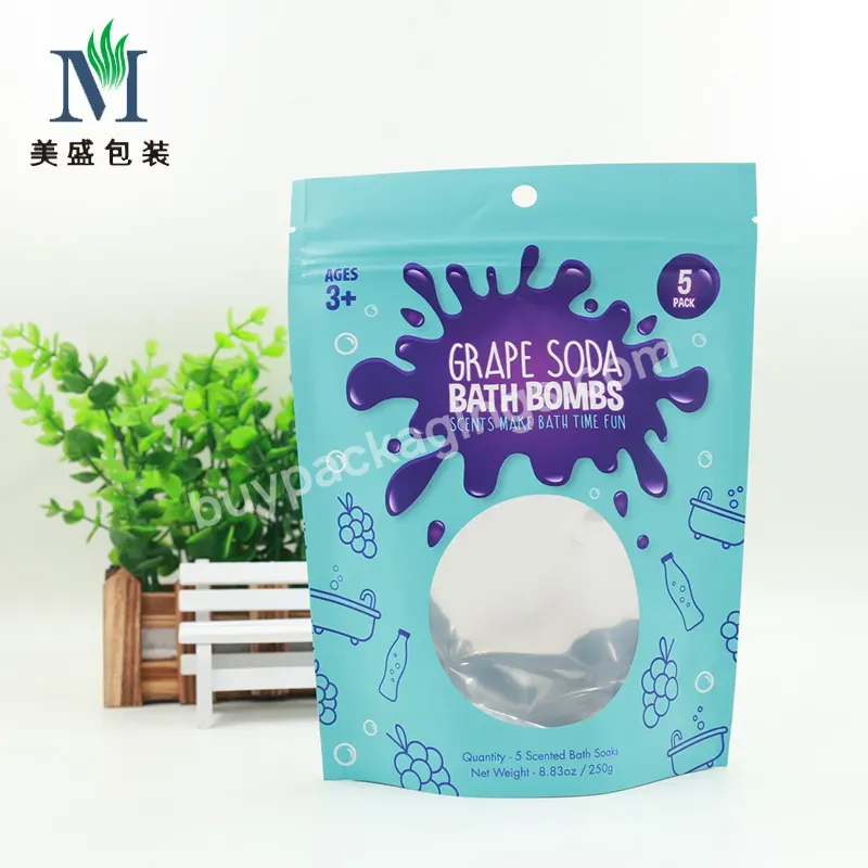 Custom Sachets Soda Bath Bombs Stand Up Pouch Transparent Cosmetic Package Bag Printing Low Cost Recyclable Bags With Window