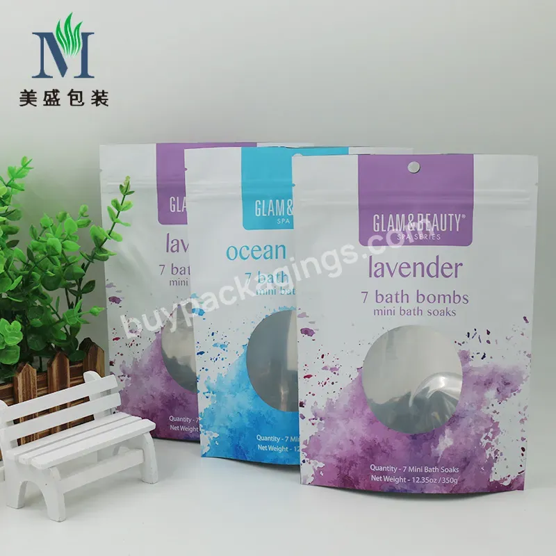 Custom Sachets Soda Bath Bombs Stand Up Pouch Transparent Cosmetic Package Bag Printing Low Cost Recyclable Bags With Window