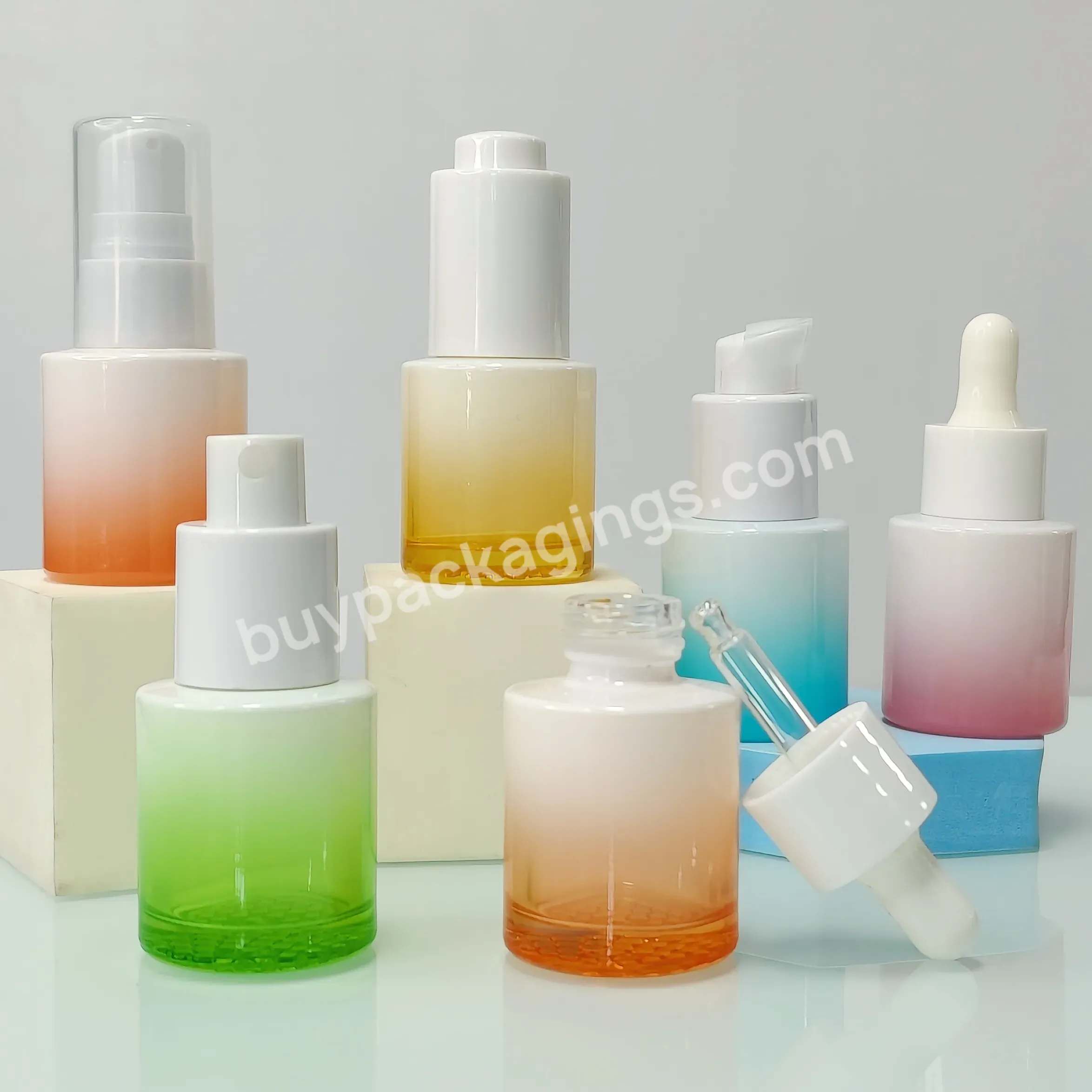 Custom Screen Printed Logo Gradient Blue Green Pink Orange 20ml Empty Scream Serum Oil Glass Dropper Bottle