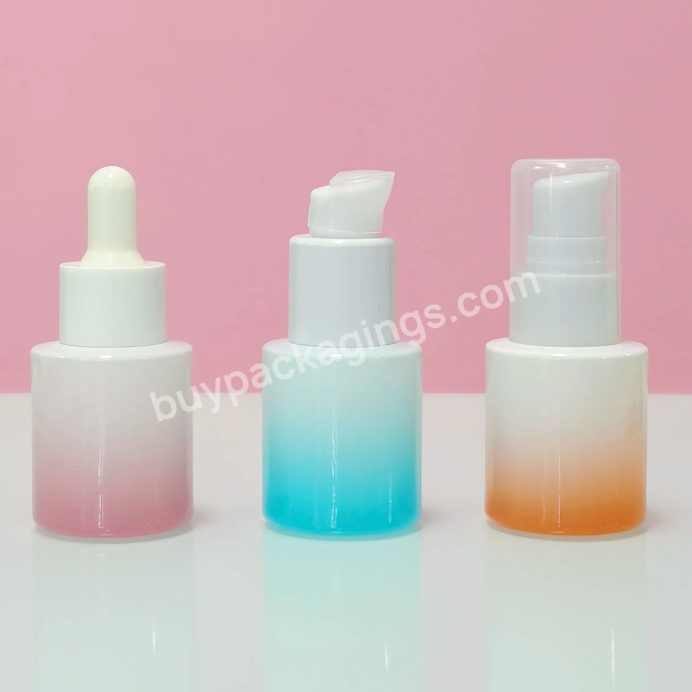 Custom Screen Printed Logo Gradient Blue Green Pink Orange 20ml Empty Scream Serum Oil Glass Dropper Bottle