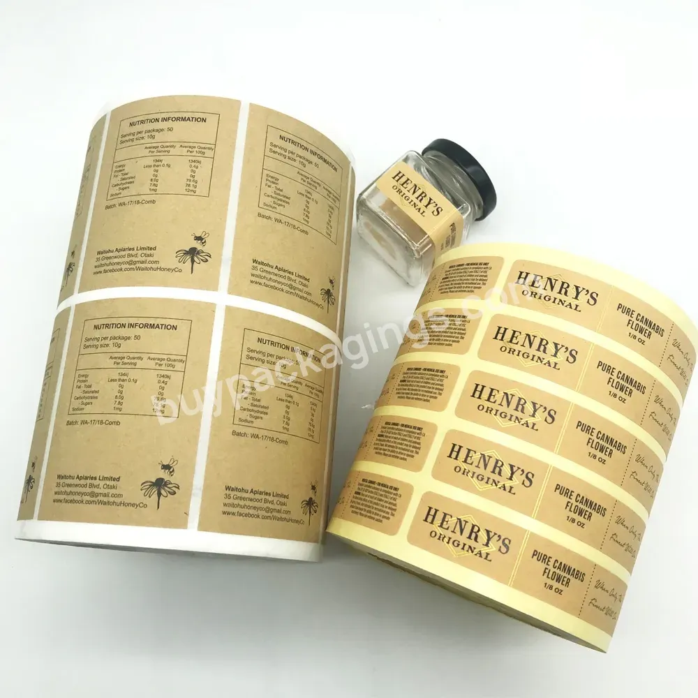 Custom Self Adhesive Kraft Paper Label Sticker Printing Roll For Food