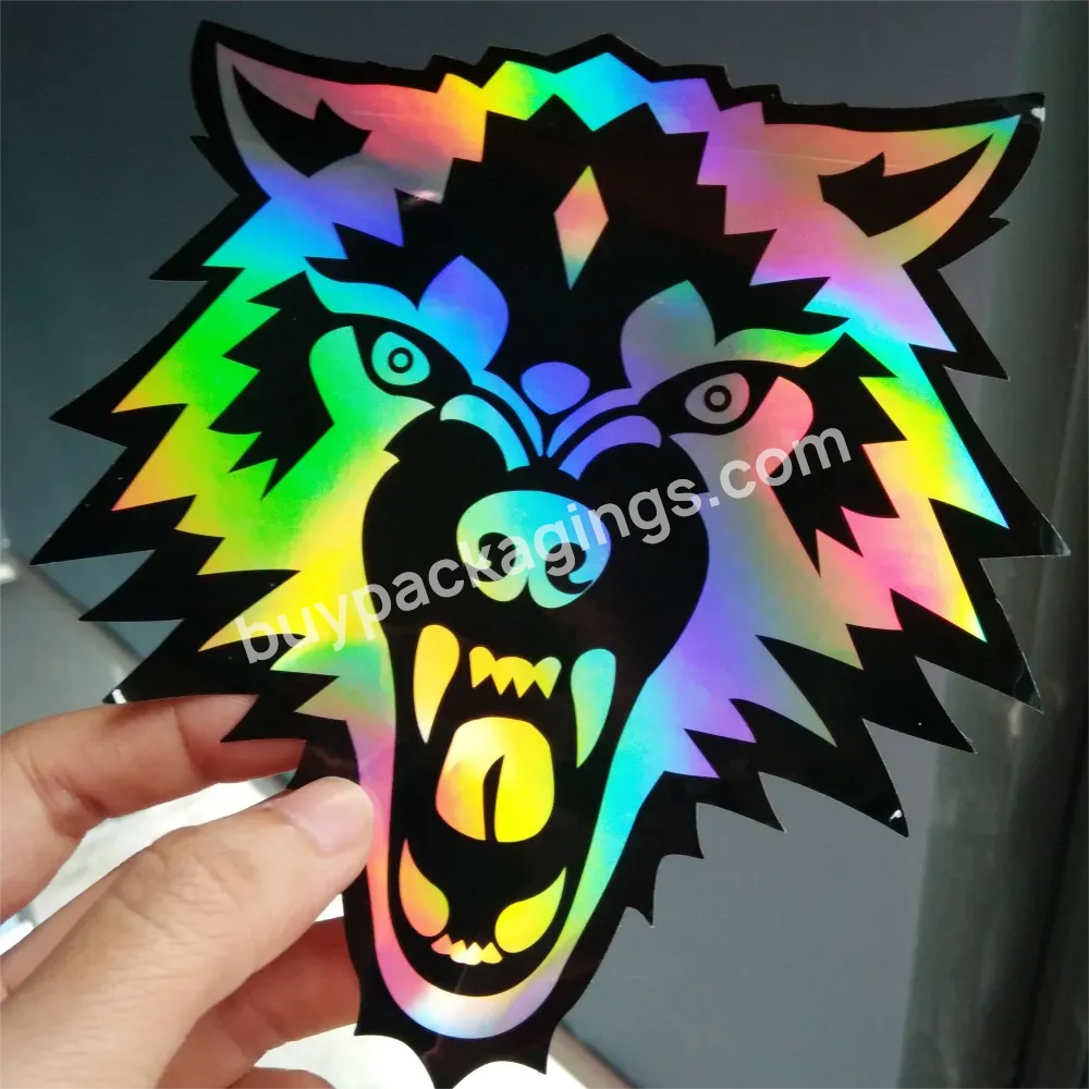 Custom Self Adhesive Label Pvc Vinyl Rainbow Holographic Laser Die Cut Stickers